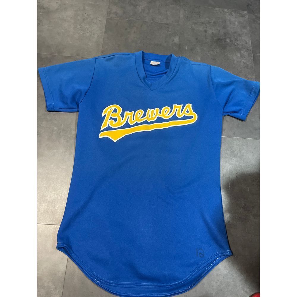 Rawlings Blue brewers jersey with‎ Yellow Logo Adult Sports C-7